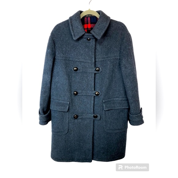 Loden Jackets & Blazers - Bavarian Loden Felt Wool Coat Women’s West German Zip Tab Button Red Plaid Lined